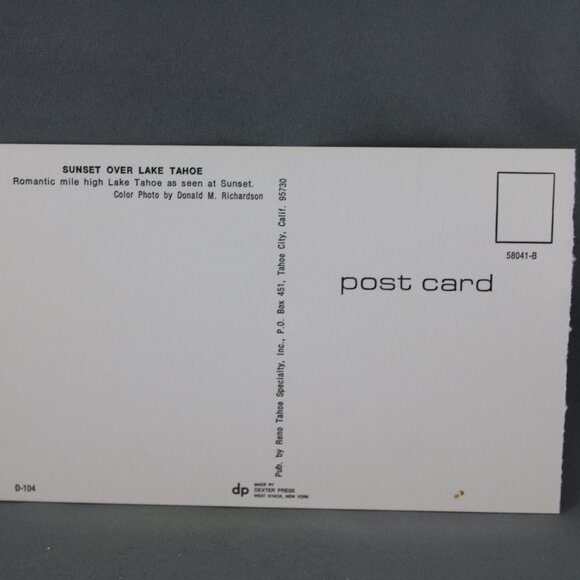 Vintage Postcard - Sunset over Lake Tahoe- Dexter Press - Picture 2 of 3